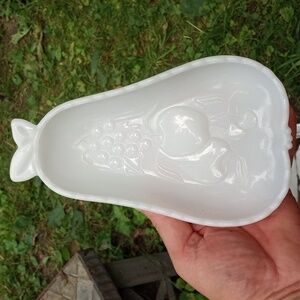 1960s milk glass pear shaped dish